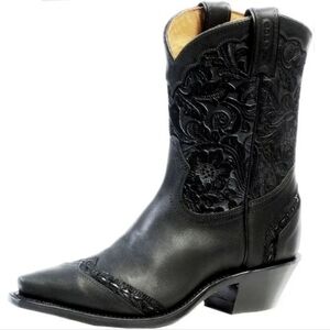 Boulet 9.5 Selvaggio Leather Snip Toe Floral Tooled Boots
